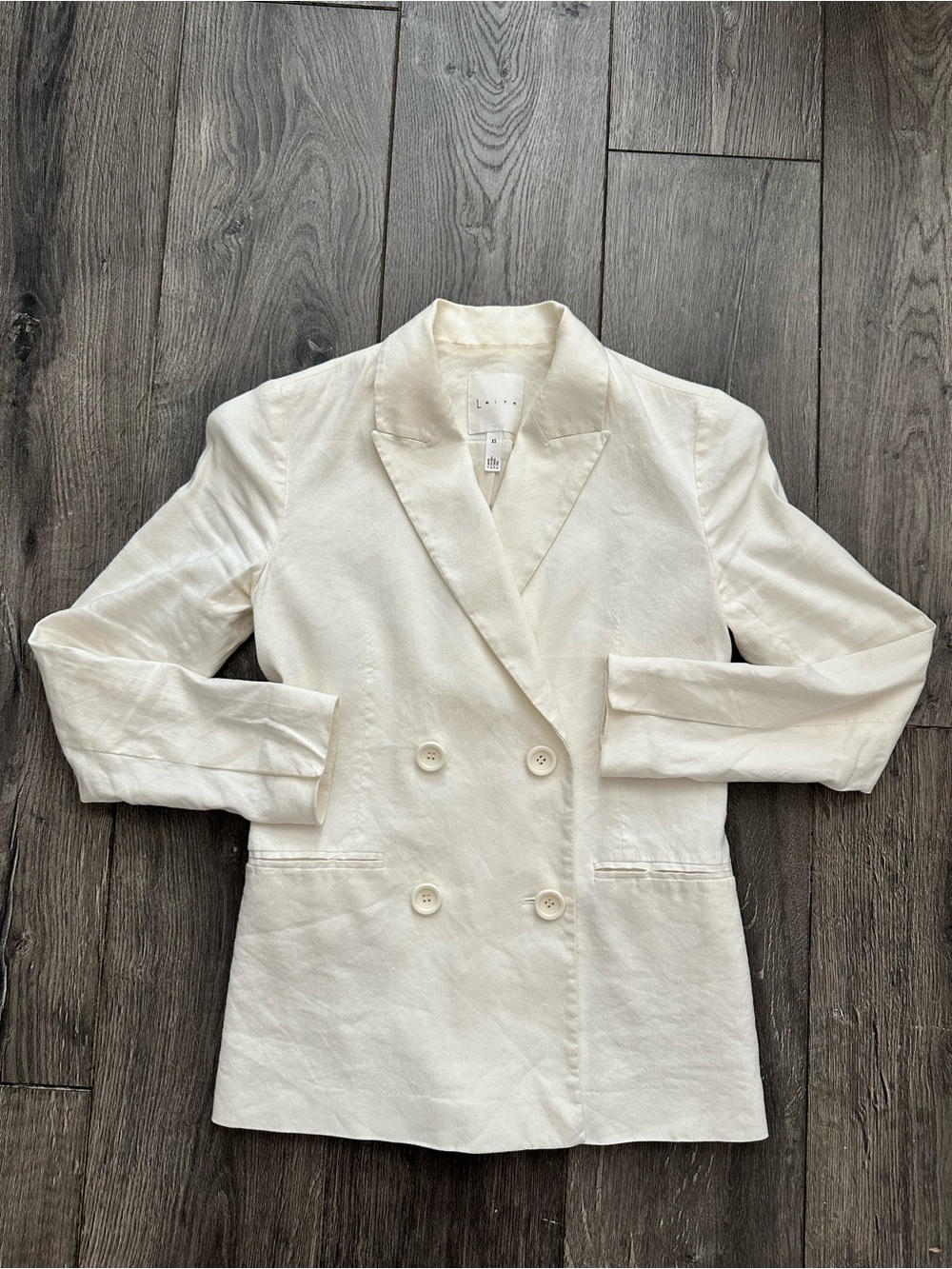 Leith Double-Breasted Cream Linen Blazer